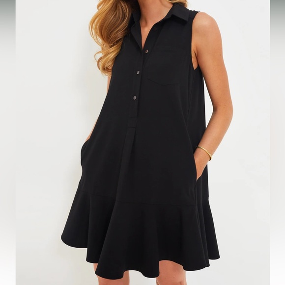 Black Crepe Sleeveless Callahan Shirt Dress - Picture 2 of 10